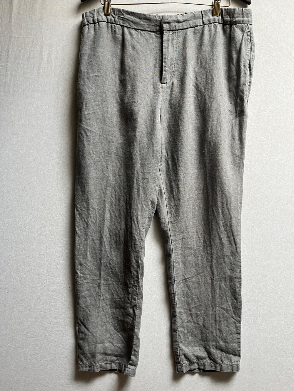 Black Brown 1826 Men's Gray 100% Linen Pants Size L Elastic Waist Trousers